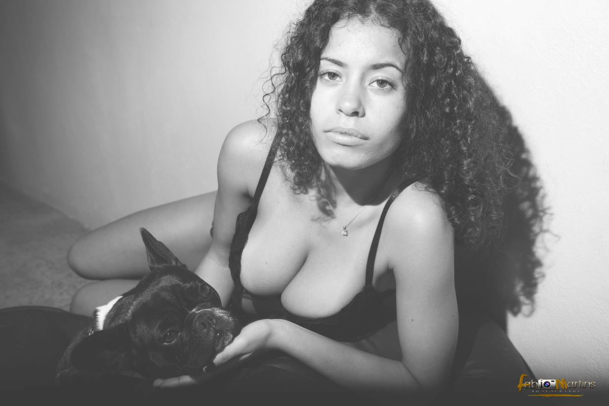 bulldog French girl sexy lingerie top wild afro studio