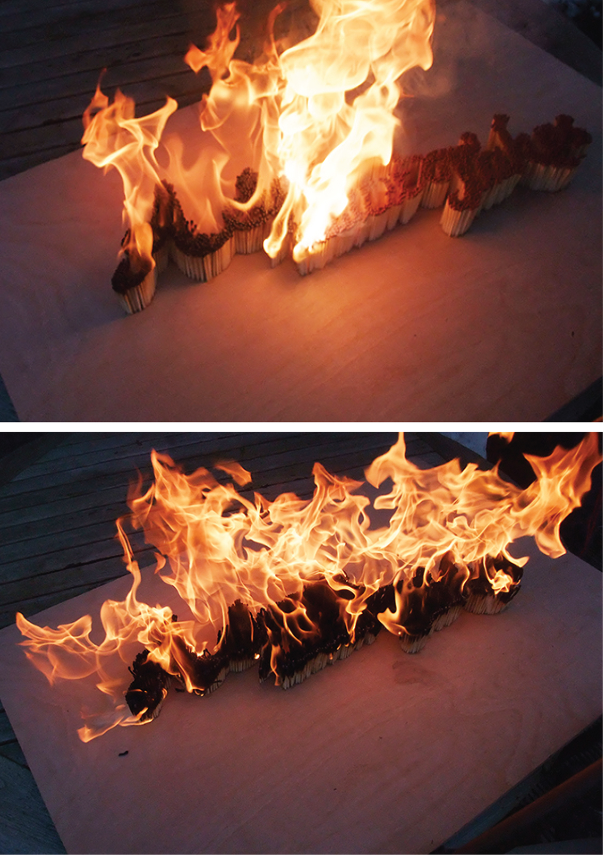 matchstick flame spark fire burn type wood black light cursive large scale Board art decorative Nottingham