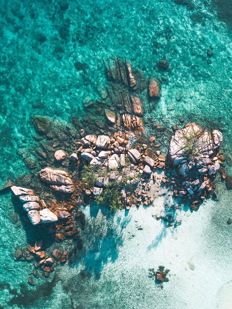 Aerial Seychelles africa drone FINEART Tropical Island coastline beach corals
