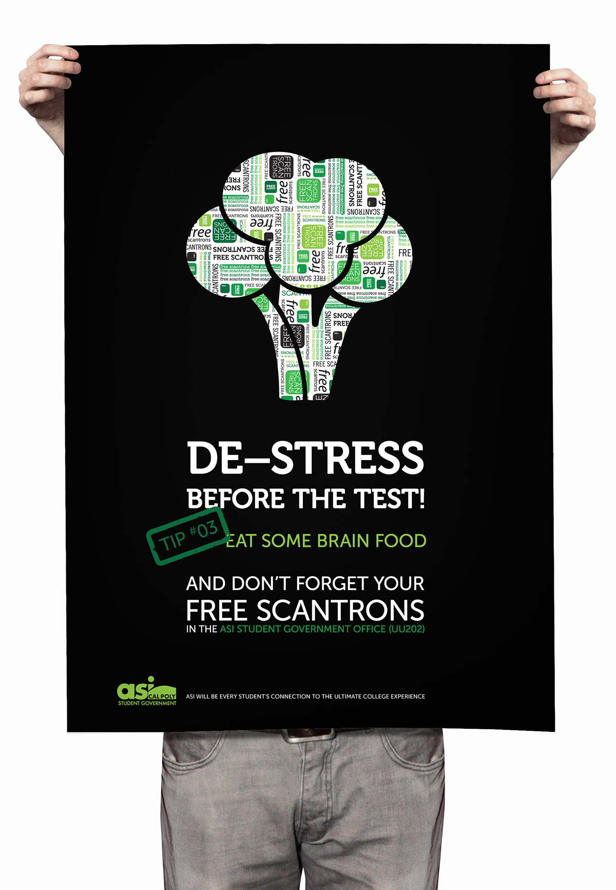 de-stress test poster broccoli Cat Yoga Hike headphones