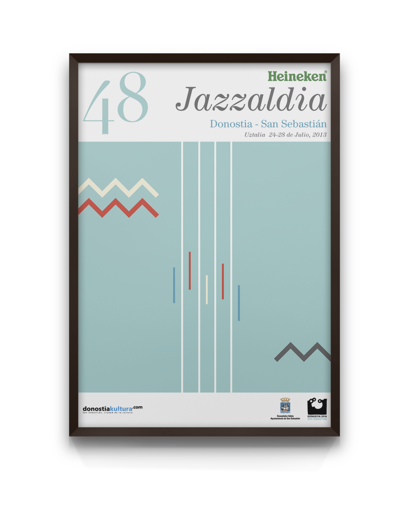 heineken jazzaldia poster design palette color colour blue red gray grey jazz instruments Piano