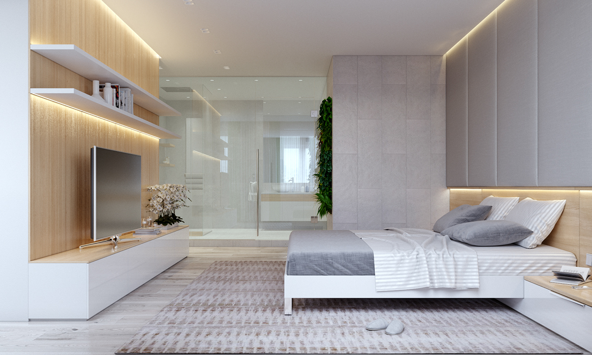 modern interior livingroom bedroom wood