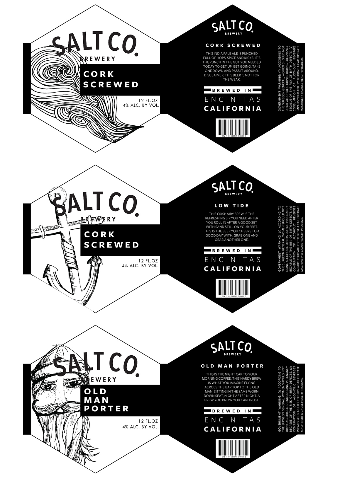 Salt Co surfing subculture process semester Project brands Coffee beer labels black and white