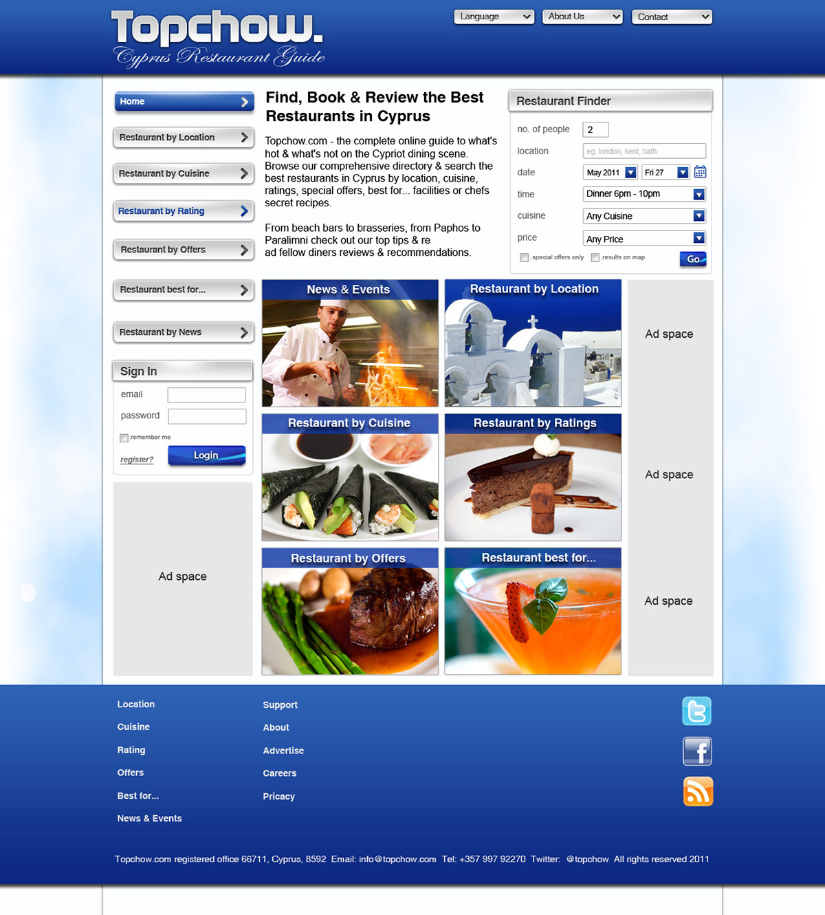 Web Website Design design restaurant search UI blue cyprus