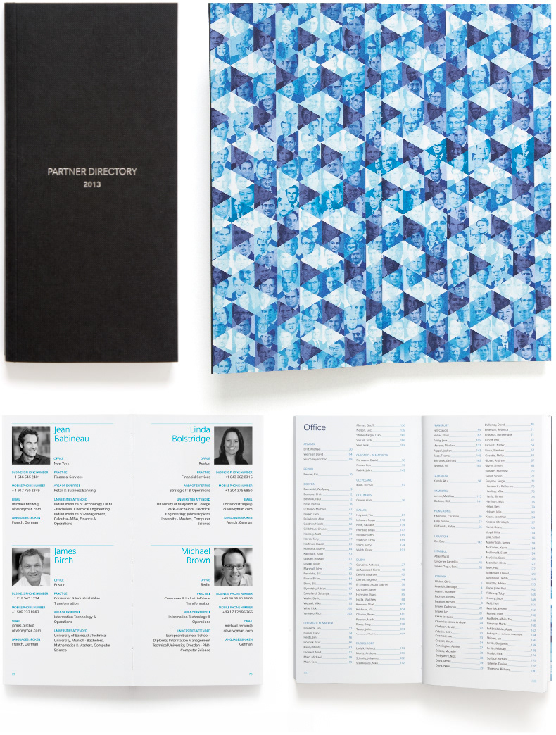 Oliver Wyman management consulting directory  Brochure design  book design pattern