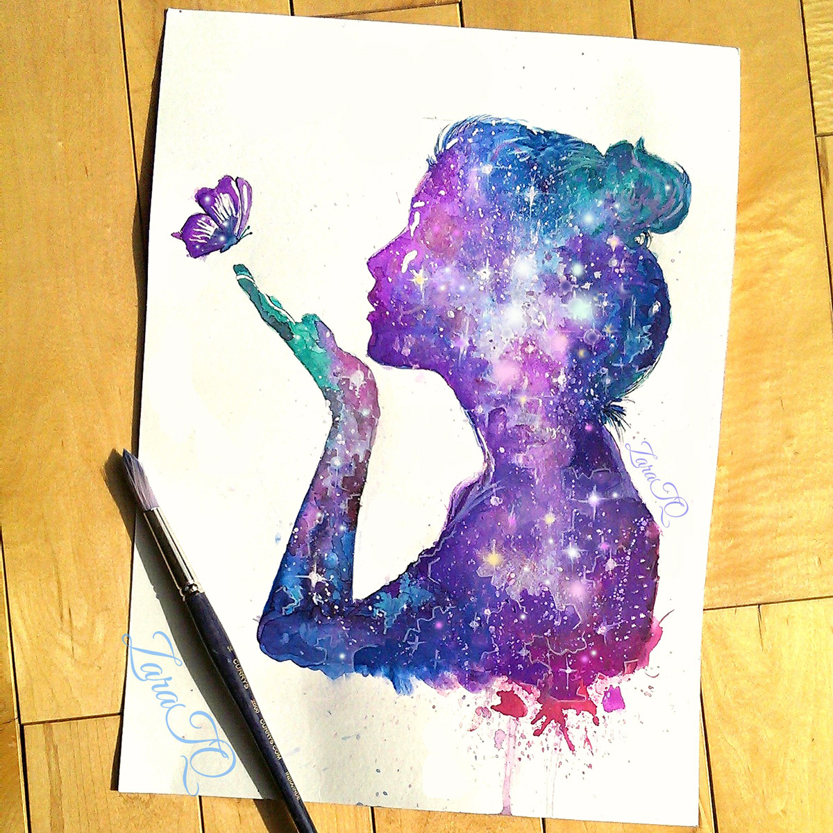 paint woman girl galaxy nebula stars universe world outerspace Space  butterfly quote draw design traditional