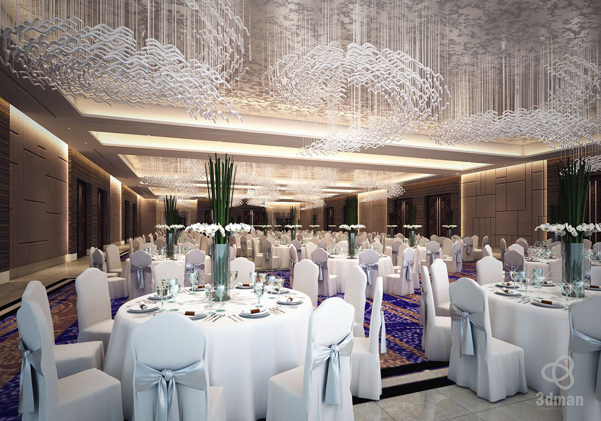 Luxury Hotel Interior 3D Rendering visualization ballroom guestroom