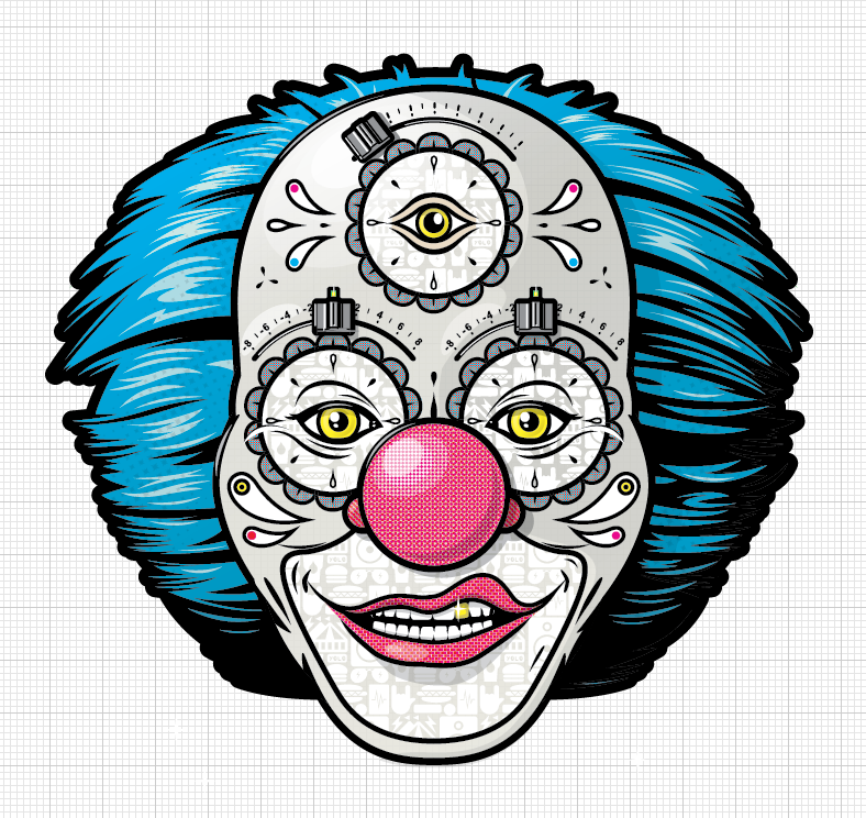 artwork clown festival Circus tattoo ink Dj's drawings vector Stage banner poster design eyes nose