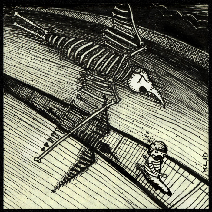 pen and ink post-it notes dark stippling shading cross-hatching monsters night skeleton skull contrast weird