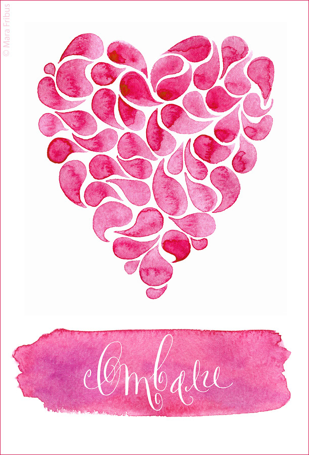 valentine Valentine's Day postcard greeting card watercolor watercolour offensive heart pink