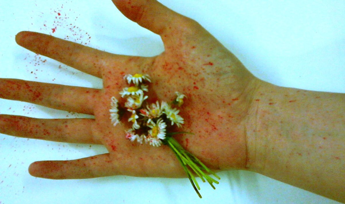 Flowers hand death blood Blood splatters murder