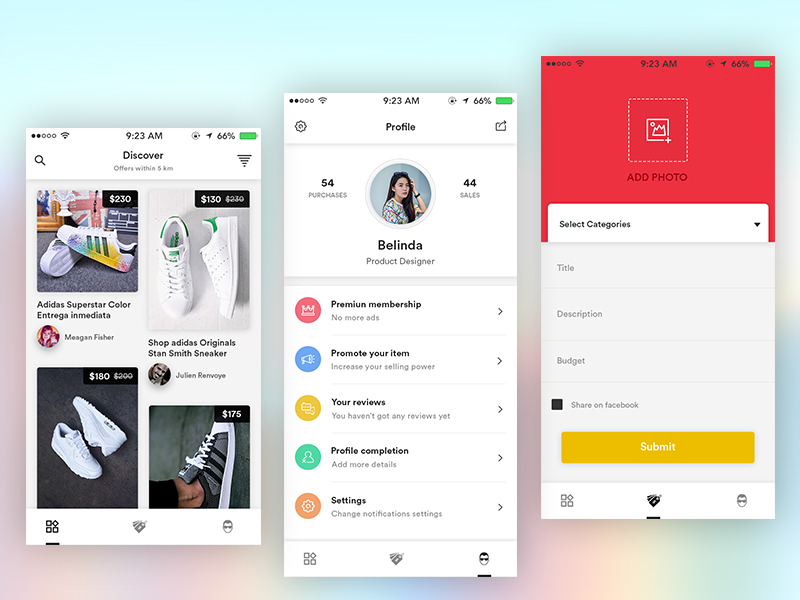 App Designs mobile app designs UI/UX designer Creativity app sleek flat design