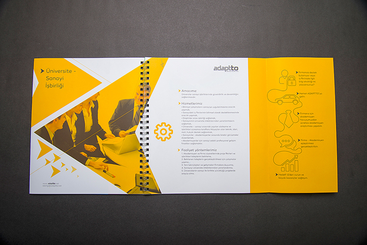 Adaptto teknoloji Technology TRANSFER design brochure tasarım katalog broşür fold Catalogue brand mark symbol