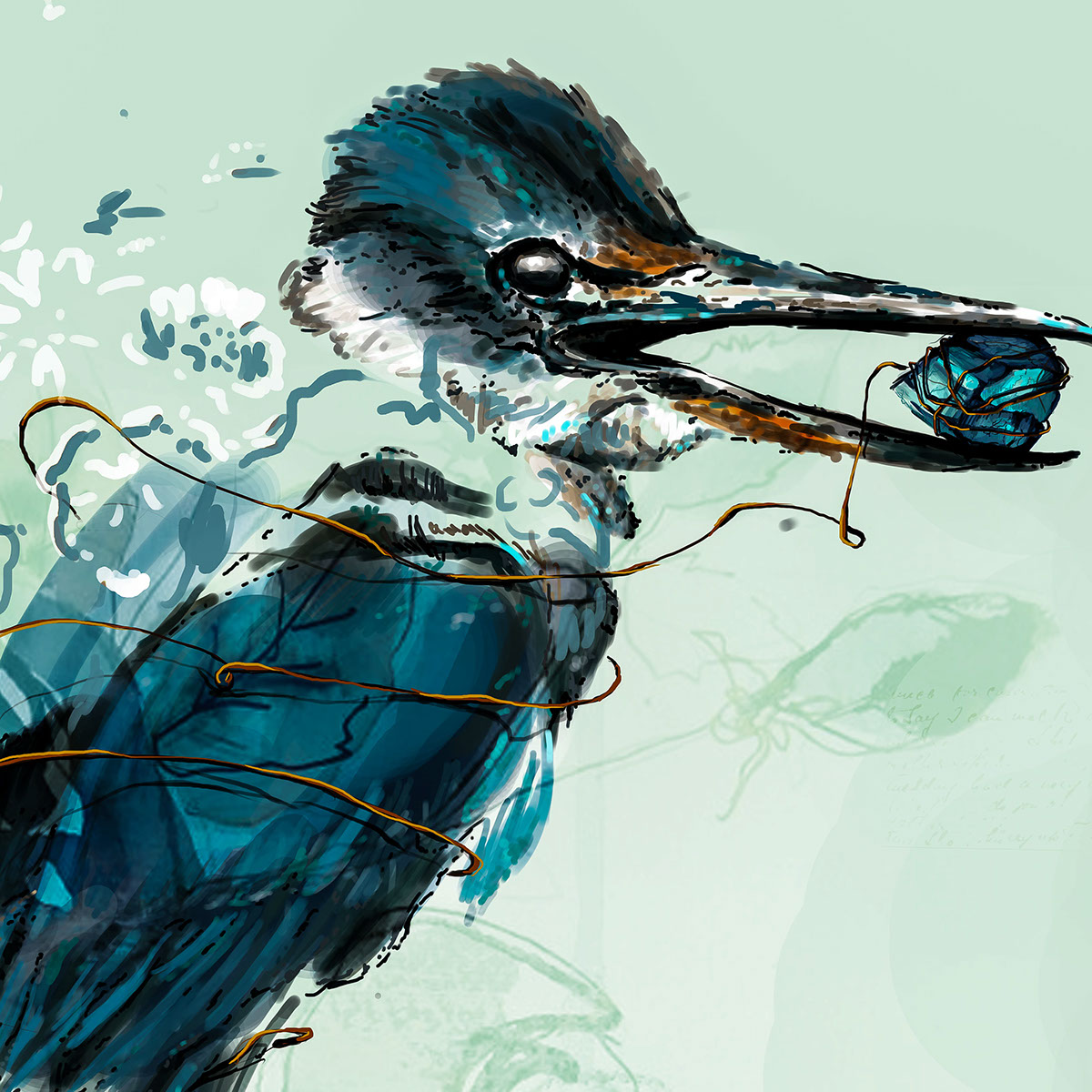 ILLUSTRATION  Drawing  blue bird loveart art artist pession