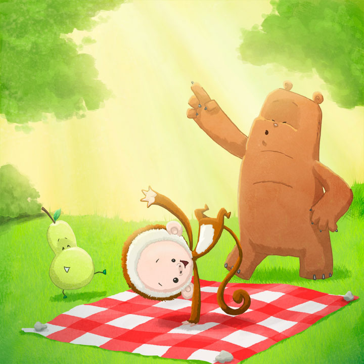 children's illustration animals cute Picture book Nature bear Pear monkey