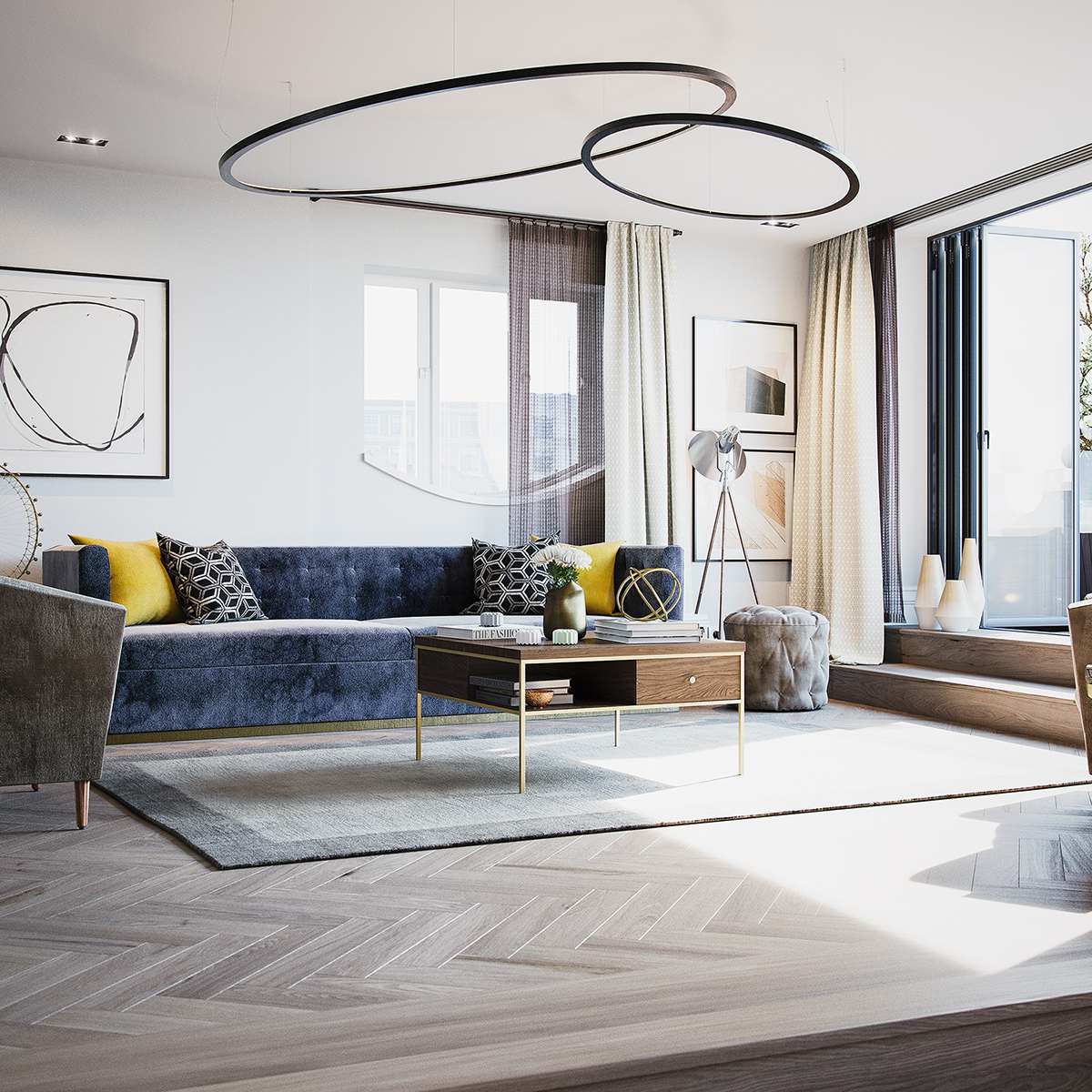 Interior living space home apartment penthouse arch-viz kitchen dining Classic modern London design idea corona 3dsmax