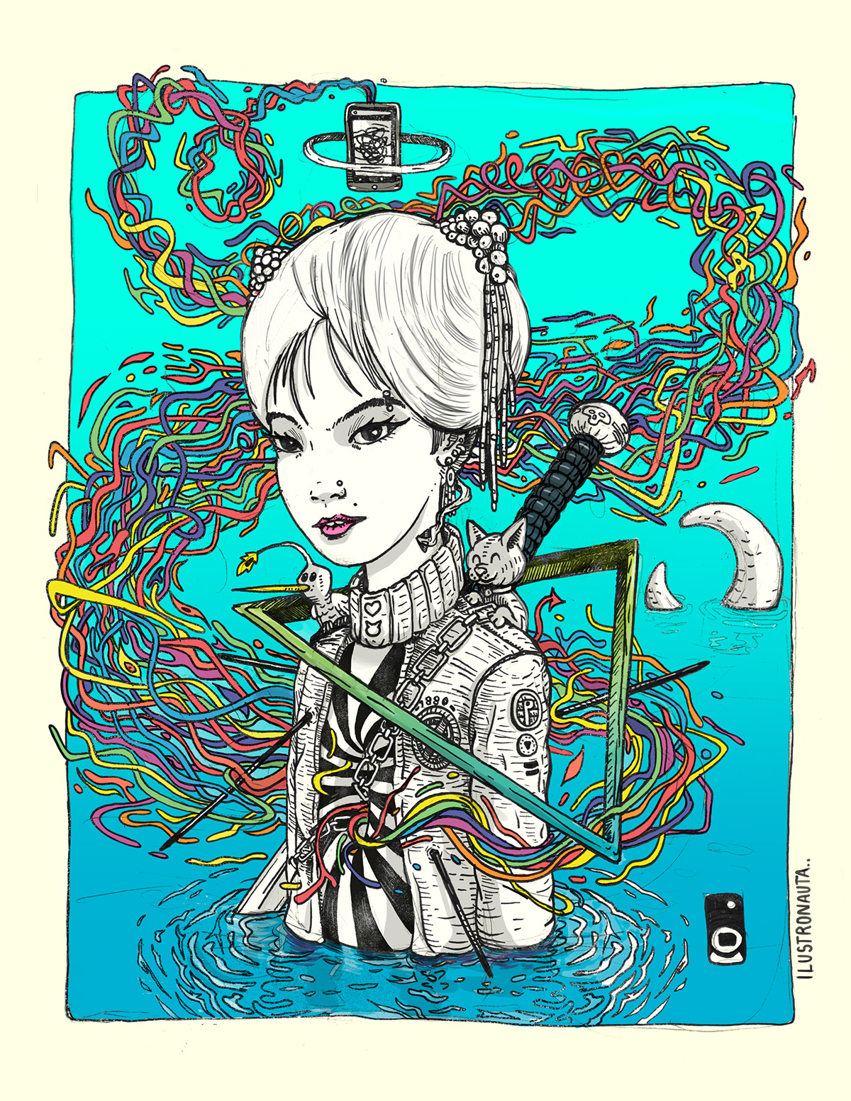 digitalart ILLUSTRATION  artbook samurai girl painting   Drawing  ilustronauta japan