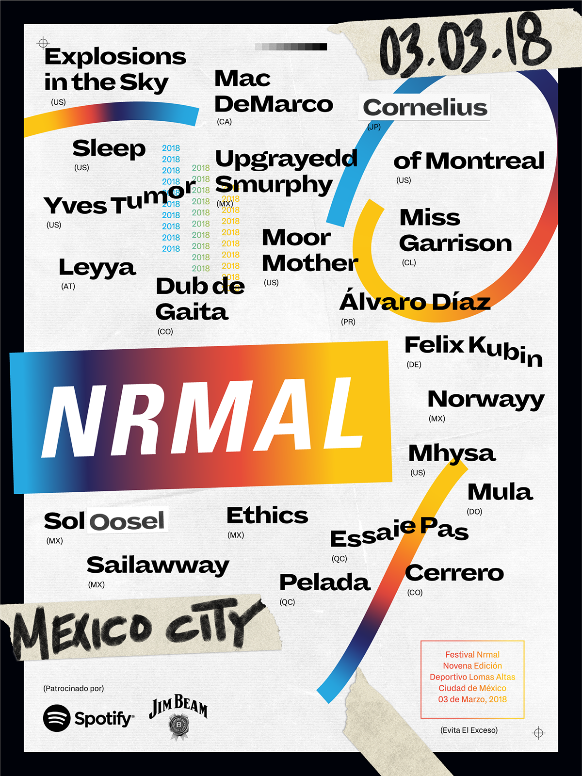 Nrmal festival music poster line-up analog collage colorful