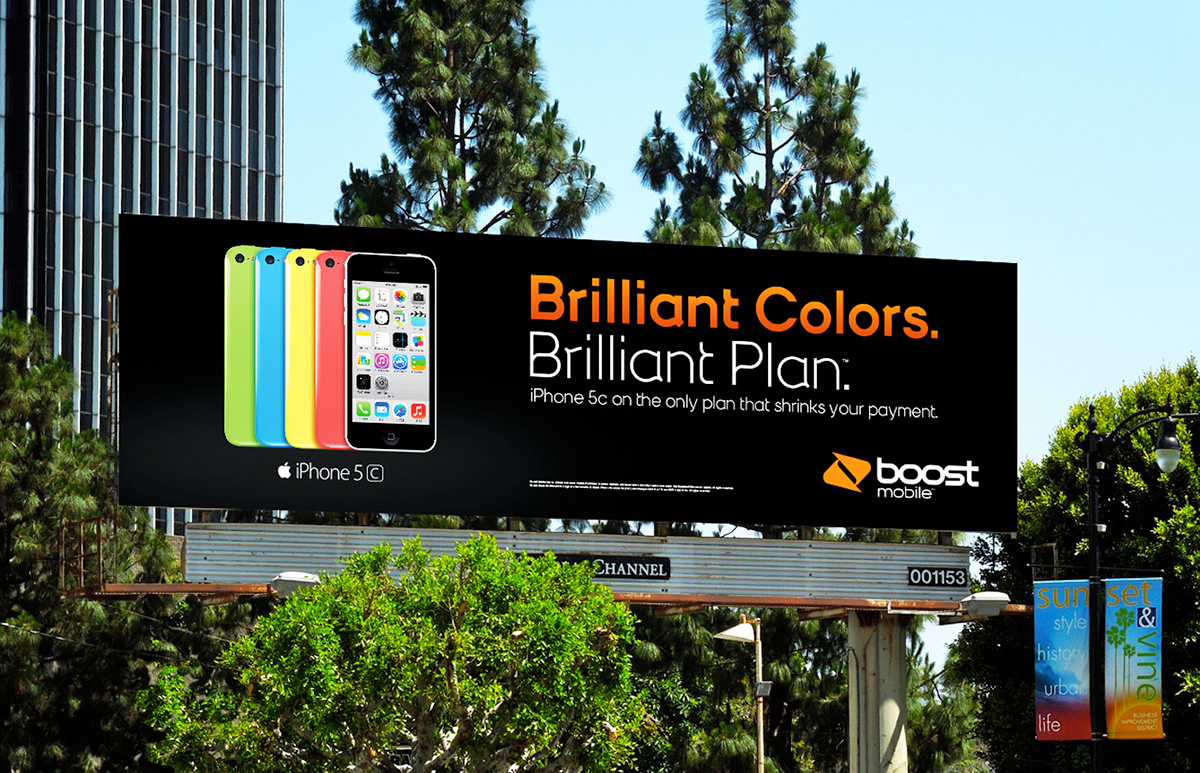 OOH out of home Billboards Outdoor outdoor advertising Telecom boost mobile orange Hexachrome boost mobile phones phone