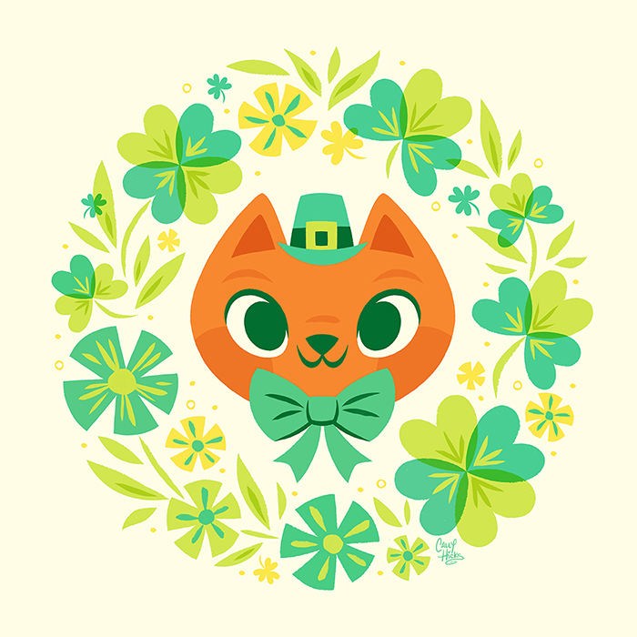 St. Patrick's day st. patty's day irish Ireland shamrock Holiday cute Cat kitten children's art