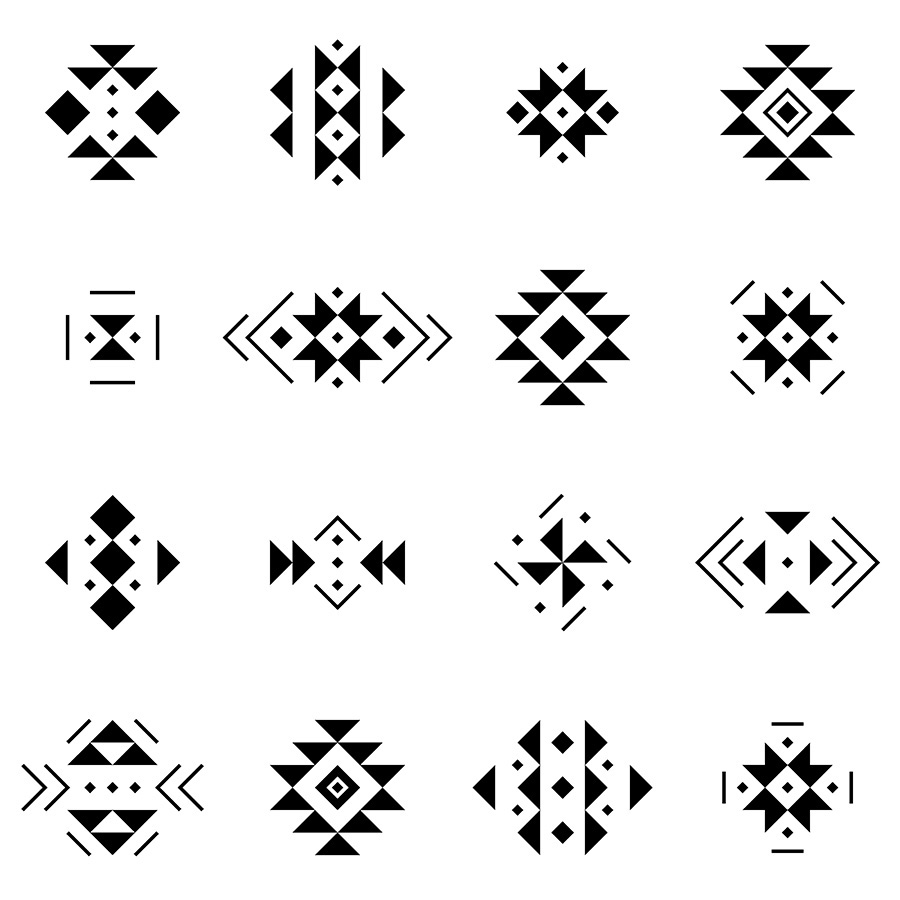 pattern aztec tribal Ethnic Geometrical triangle square shape Native vector Mexican monochrome seamless border brush