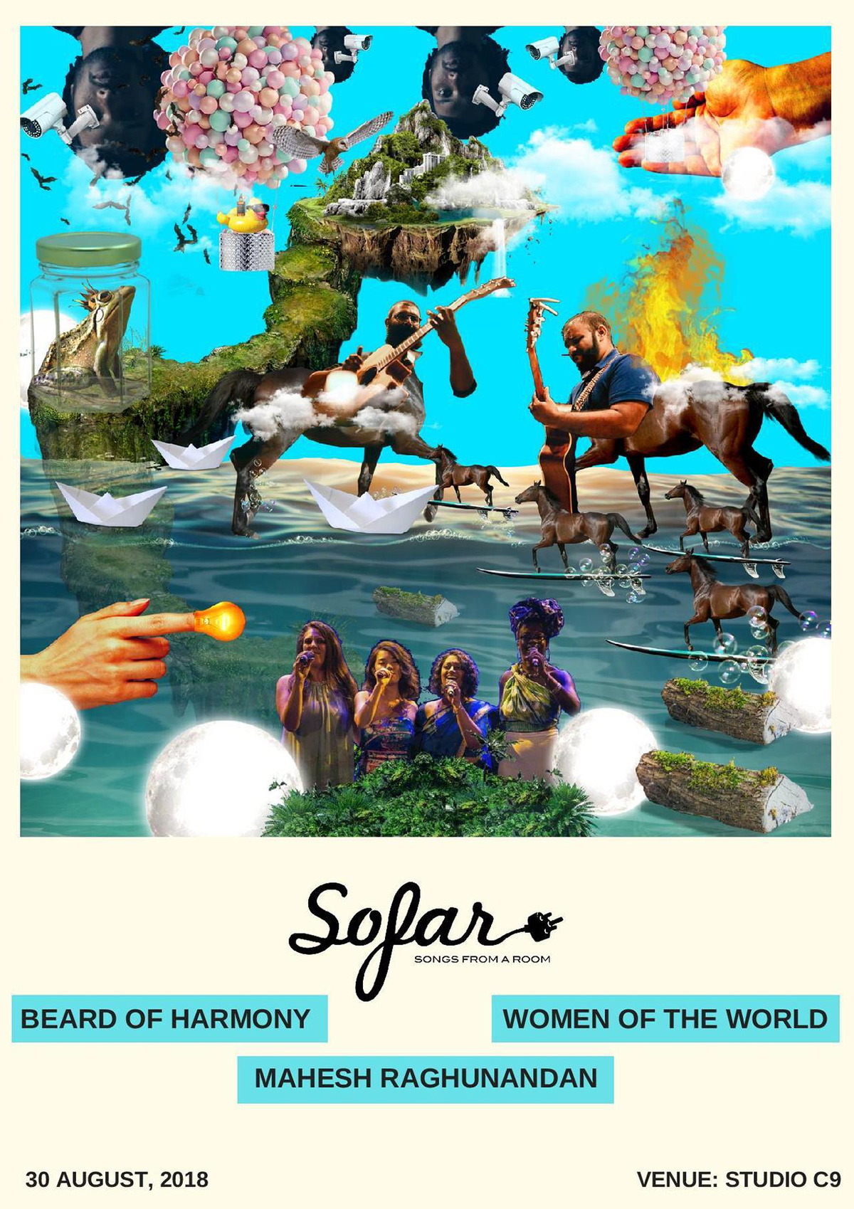 sofar sounds poster art poster graphic design  surrealism Pop Art gig poster music photoshop branding 