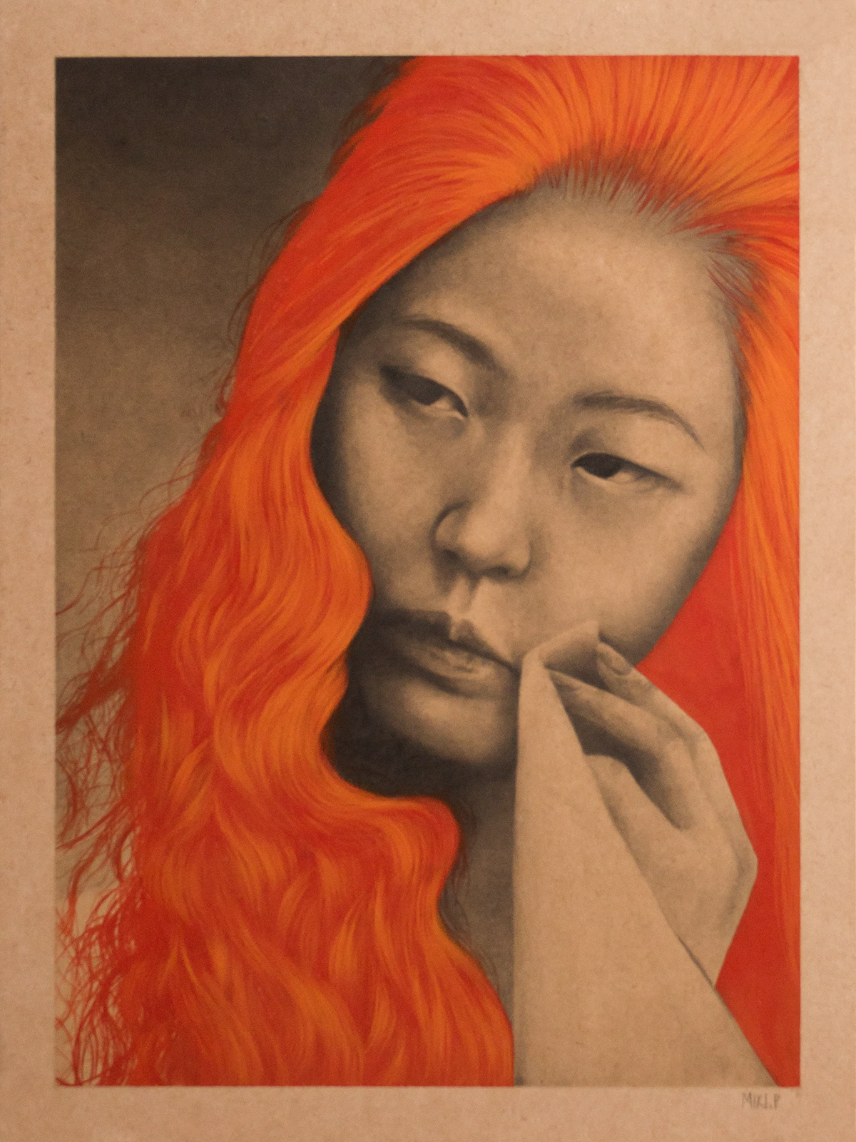 orange geisha japan portrait pencil Colourful  graphite