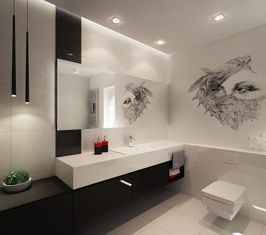 black & white bathroom modern graphics