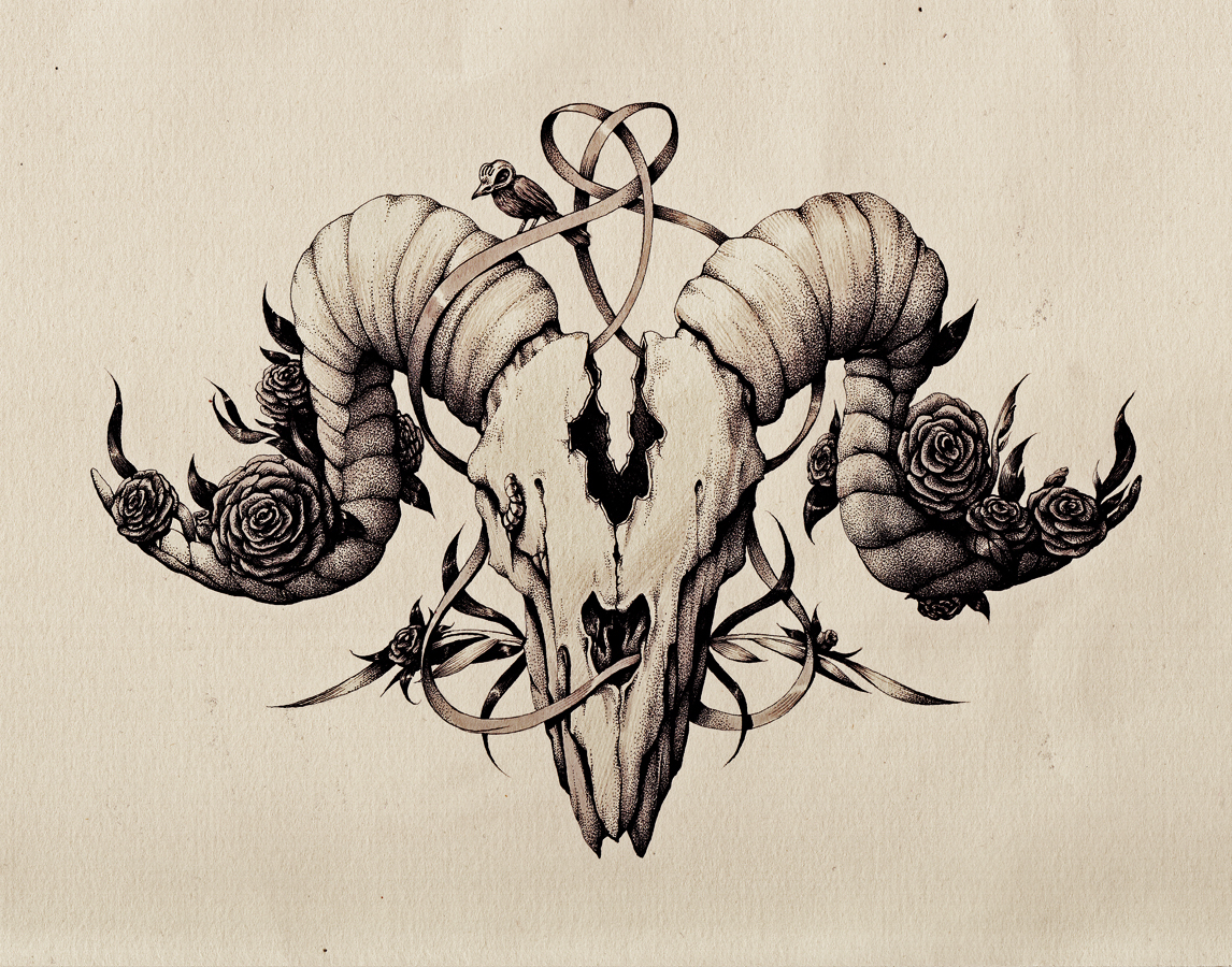 ink skull dotting tattoo design