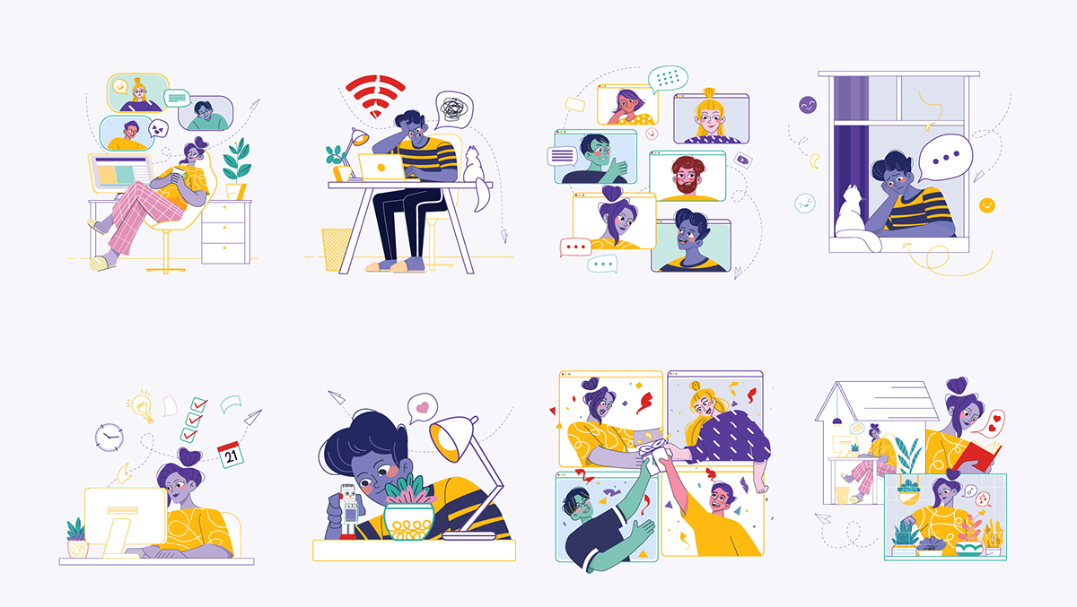 Remote Working Illustration Pack (Iconscout Exclusive) on Behance
