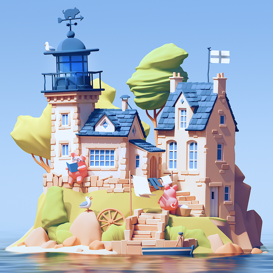 ILLUSTRATION  animation  village 3D architecture city Character design  Digital Art  Isometric loop