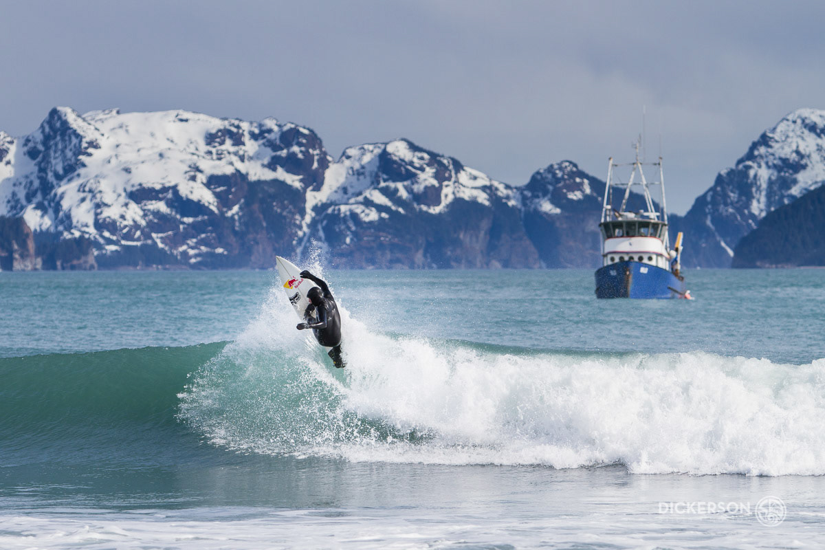 surfing Alaska extreme adventure outdoors Nature environment snow winter cold Ocean wave water athelete