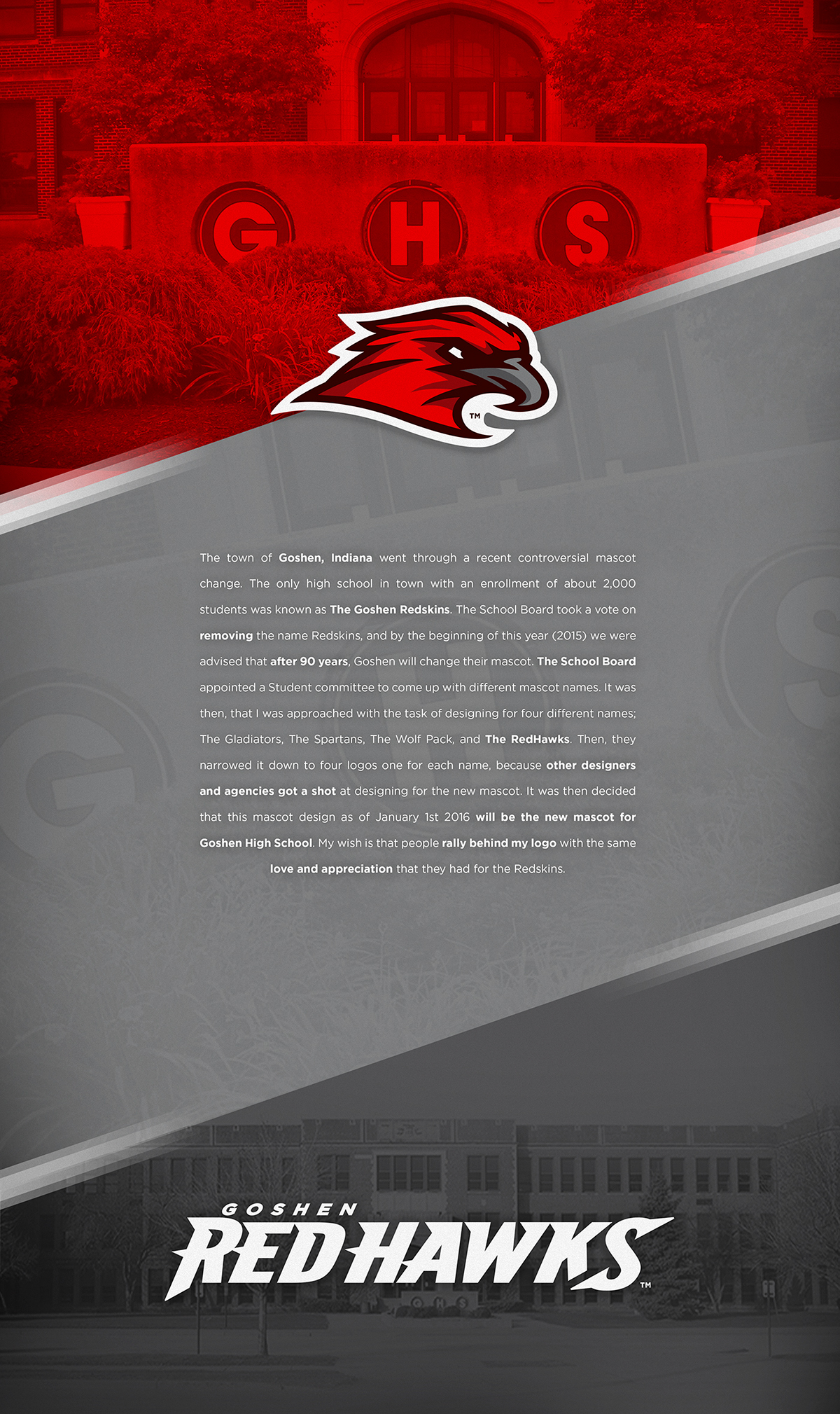 Goshen high school Redhawks red Hawks Antonio Zacarias bird Mascot nfl logos football basketball soccer indiana