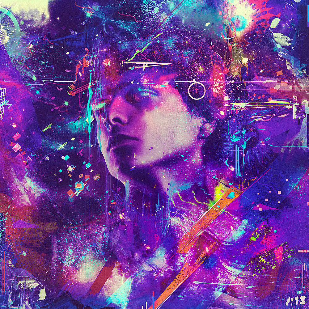 psychedelic  Illustration digital collage portraits Space  futuristic Glitch colorful print canvas crazy wild faces