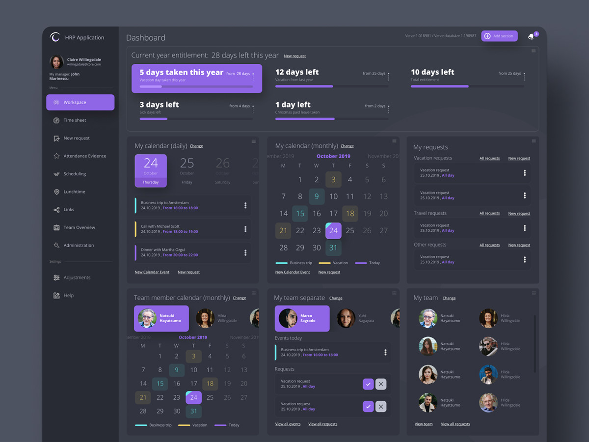 app application dark design Figma flat HR purple Web Webdesign