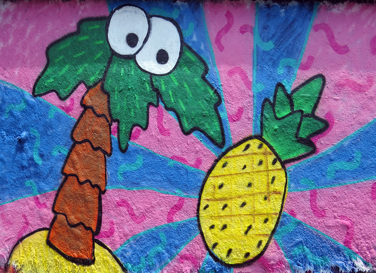 Pineapple palmtree Tropical spraypaint Mural