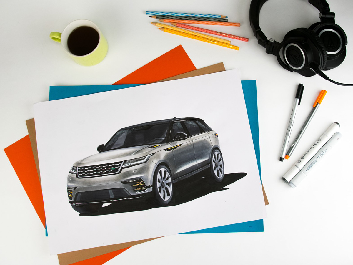 automobile car sketches Render Marker pencil color ILLUSTRATION 