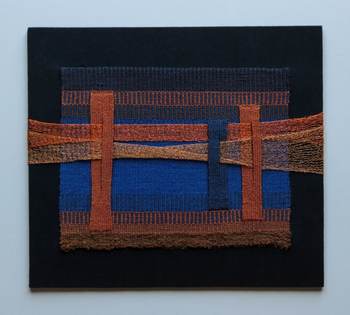 abstract lanscape fibre art textile art weaving metallic thread linen cotton minimalist fiber art copper