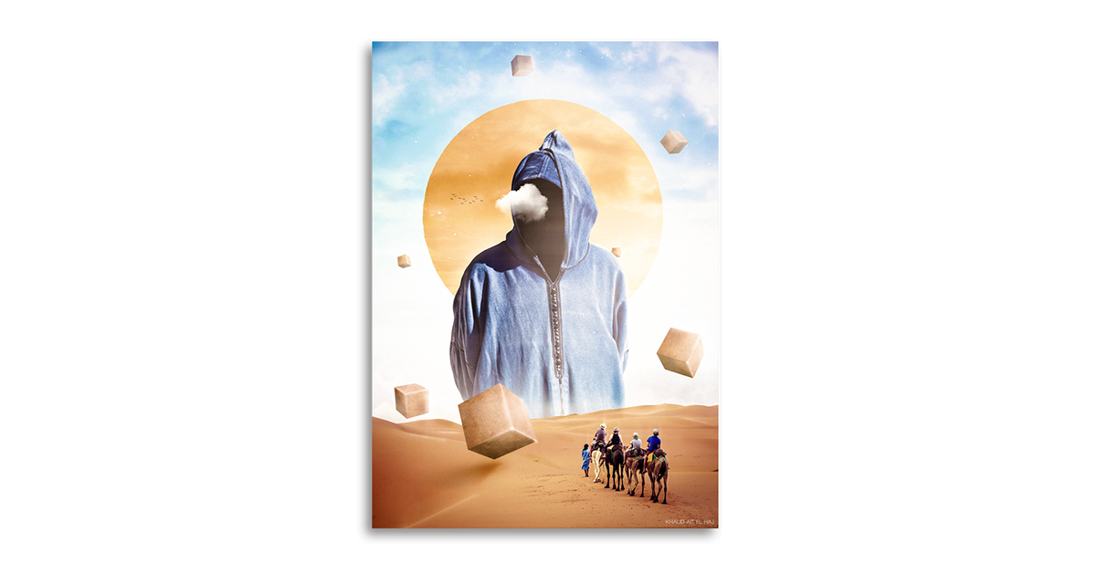 Djellaba Moroccan old man desert sahara ouarzazate digital art poster design cube photomanipulation surreal Ps25Under25 lord