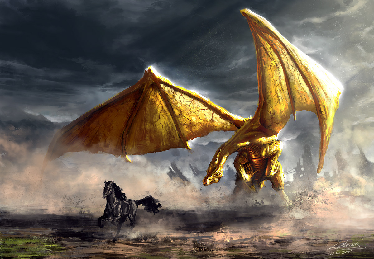 Mustang Villentretenmerth golden dragon dragon the witcher running horse