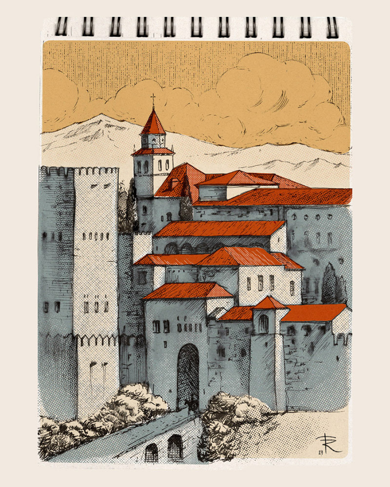 adobe illustrator spain granada Alhambra españa Travel poster Landmark architecture historical