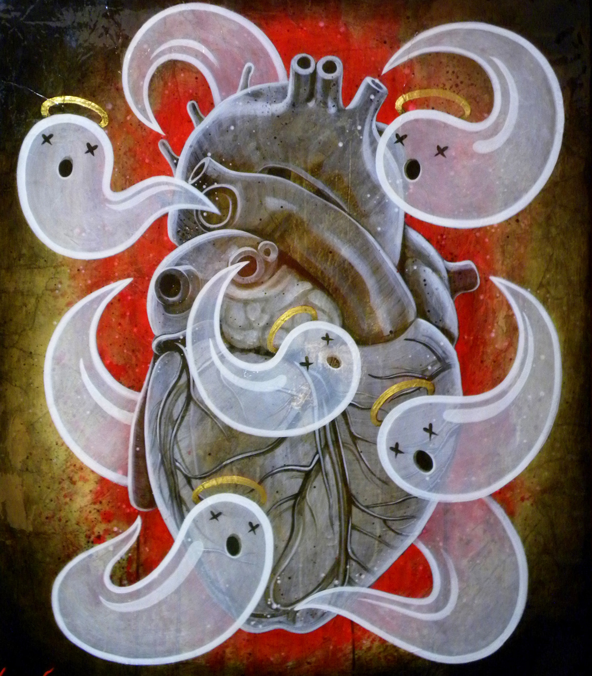 a heart full of ghosts haunted heart blood drip ghost cartoon character