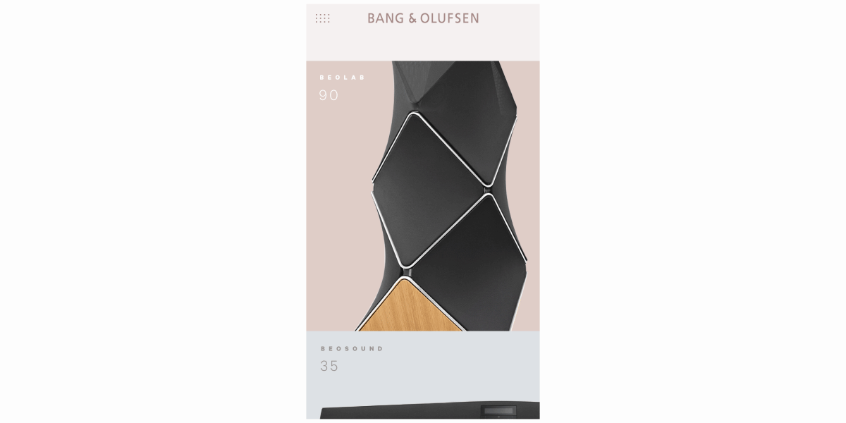 Website Bang & Olufsen product homepage redesign