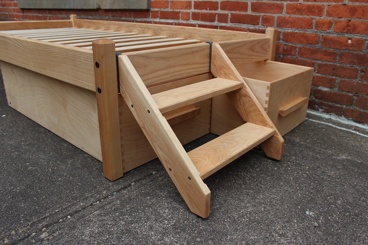 kids children child bed hardwood wood american ash oak solid natural finish storage frame drawers