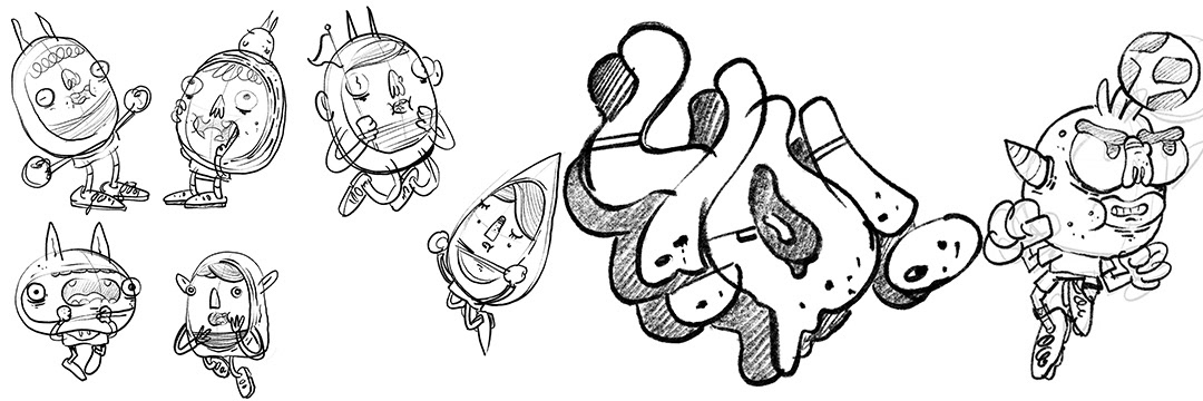 black and white cartoon characters Drawing  Graffiti ILLUSTRATION  iPad sketches sketching Street Art 