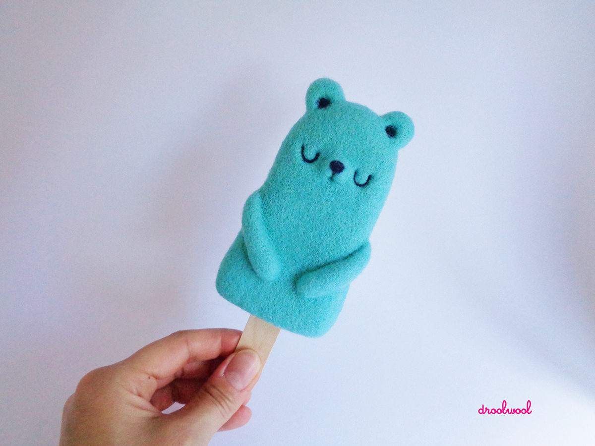bear popsicle blue art toy designer toy Needle Felting handmade cute kawaii