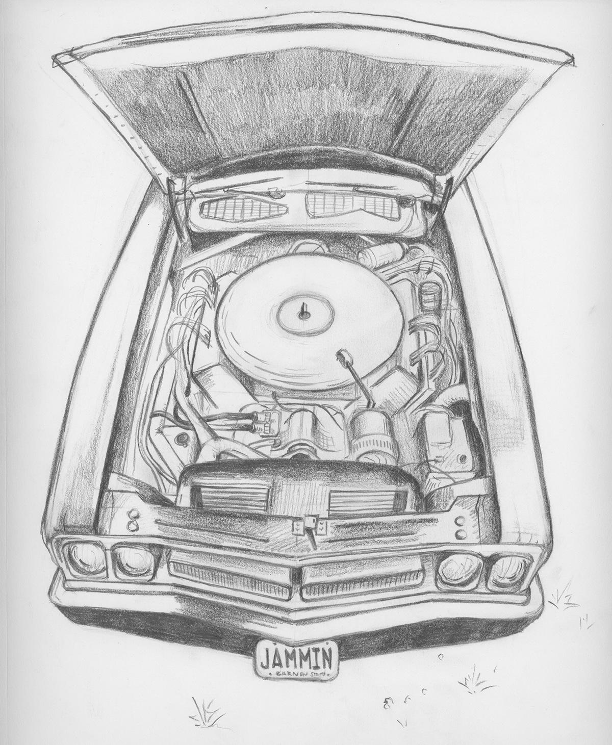 car muscle car Digital Artwork editorial record player engine