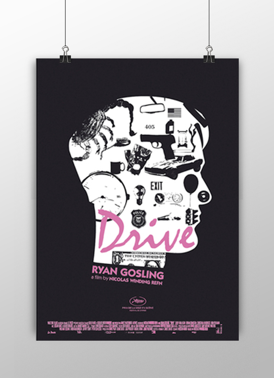 Film   affiche minimaliste print bichromie rose noir drive