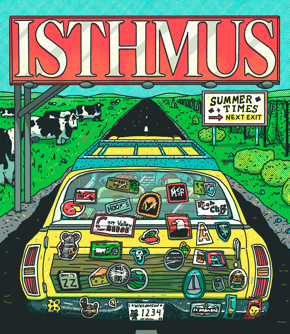 Isthmus   Editorial Illustration summer Wisconsin Car Illustration summer trip Landscape Driving