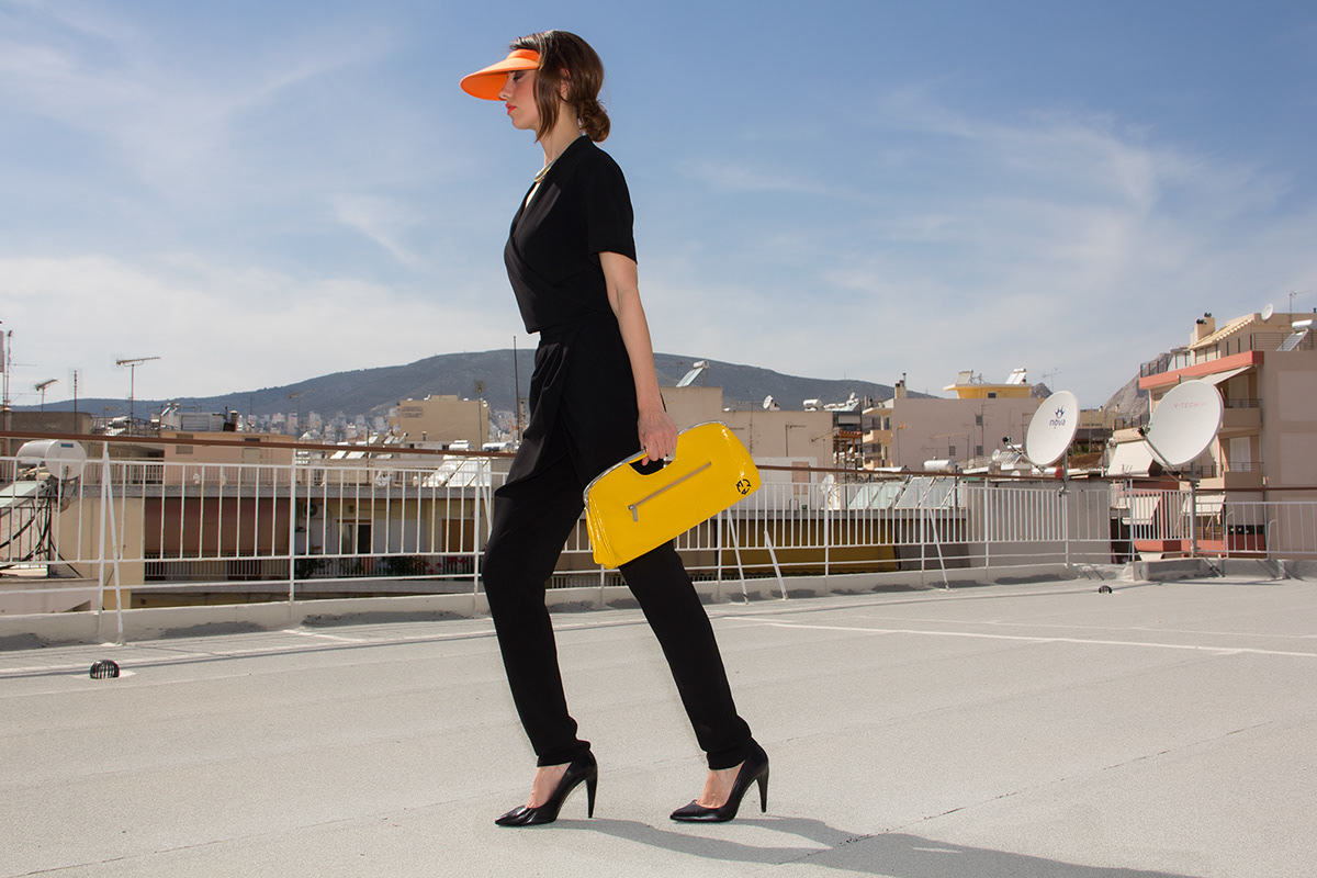 rooftop Sun black dress styling  glossy bright High Key sring/summer woman athens